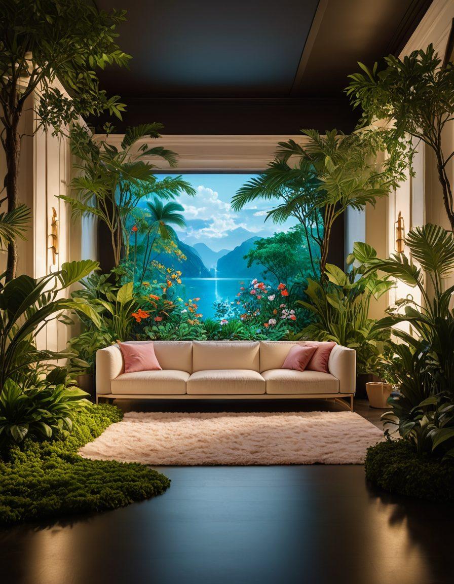 An alluring and sophisticated virtual landscape showcasing a diverse collection of premium JAV content, featuring elegantly designed interactive platforms, lush backgrounds, and inviting ambiance. Include elements of digital displays with enticing thumbnails and vibrant colors to create an engaging atmosphere. The scene should evoke feelings of luxury and enjoyment, intertwining technology and pleasure. super-realistic. vibrant colors. dreamy atmosphere.